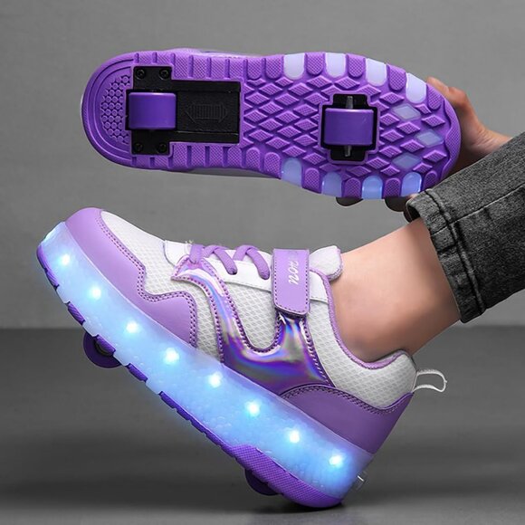 Kid's Purple New Upgraded Wheels Shiny Dark Roller Skates Skate Beautiful Shoes - Picture 7 of 7